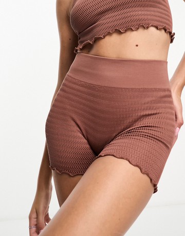 ASOS 4505 seamless yoga 2 inch booty short with lettuce edge in brown