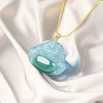 冰藍水翡翠彌勒佛吊飾18K金墜頭 | 天然緬甸玉翡翠A貨 | 送禮
