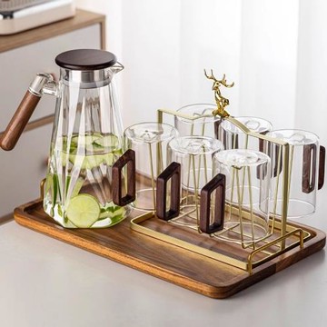 玻璃杯水杯家用水具套裝客廳待客喝水杯子茶具耐高溫輕奢家庭水壺