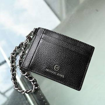 MICHAEL KORS Jet Set Charm 金屬LOGO皮革附鍊卡片零錢包(黑)