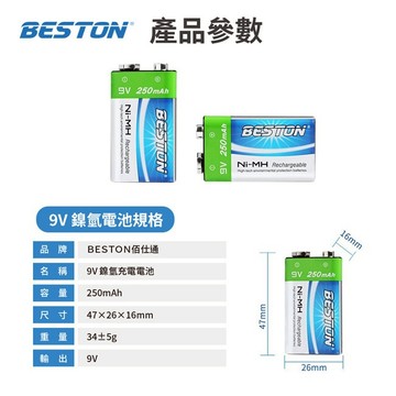 "呱呱嚴選" BESTON 方型 9V 鎳氫電池 充電器 組合 電子鎖 備用電池 麥克風 電吉他 三用電表 9V電池