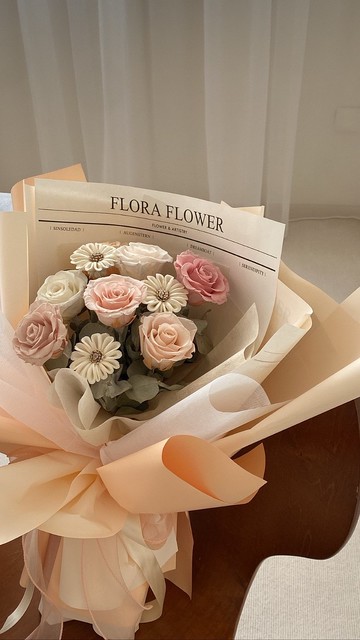 Flora Flower 乾燥永生花花束-奶油蜜橘