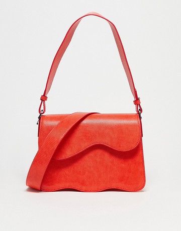 Hvisk Elude vegan leather wavy shoulder & cross body bag in red