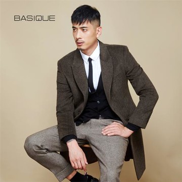 元本毛呢大衣男中長款英倫風冬季加厚呢子外套男士修身羊毛呢風衣