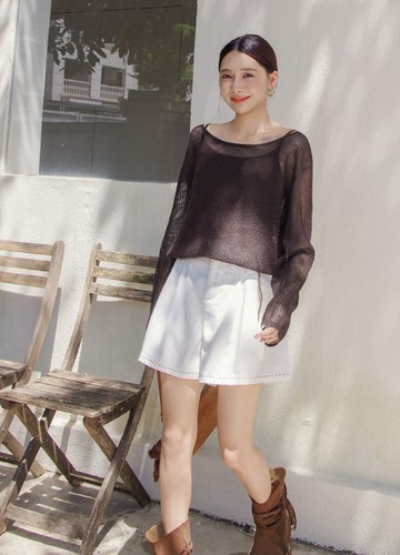 網網氣泡下擺上衣