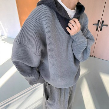 高級感灰色套頭連帽毛衣外套男秋冬韓系穿搭慵懶風寬松休閑針織衫鑫弘-衣錦男裝