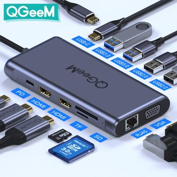 QGeeM擴展塢USB C集線器hub適用于MacBook筆記本HDMI網線轉接頭