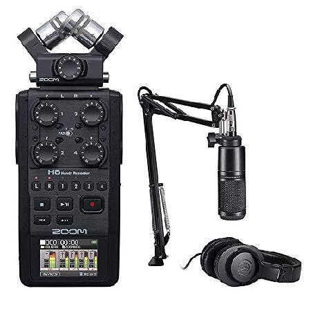 Zoom H6 All Black 6-Track   6-Input Portable Recorder with Single Mic Capsule ＆ Audio-Technica AT2020 Studio Mic Bundle 並行輸入品