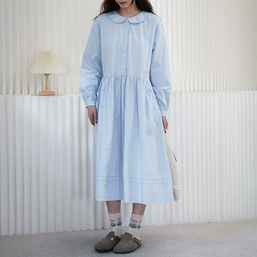 日系條紋純色洋裝252212