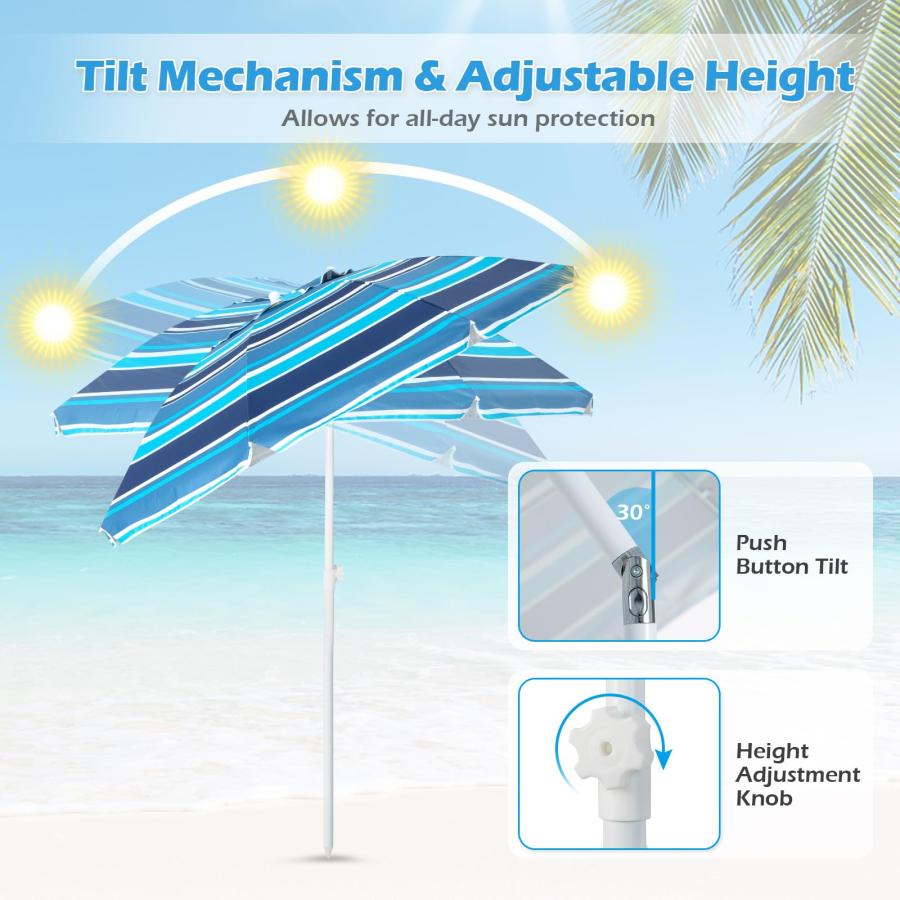 Tangkula 6.5 FT Beach Umbrella, Windproof Ventilated Sunshade Shelter with Tilt Mechanism, Sand Anchor, Portable Outdoor Sunshade Umbrella with Carry