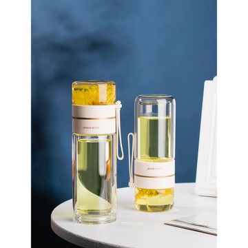 茶水分離玻璃杯雙層隔熱防燙手水杯女夏季便攜辦公室泡茶杯子可愛