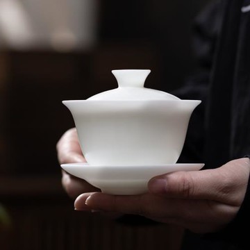 冰種功夫茶具德化羊脂玉瓷手工三才蓋碗單個泡茶器家用會客敬茶