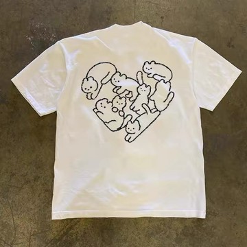 Muun Studio美式重磅愛心貓咪短踢純棉上衣