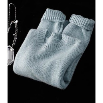 軟糯霧面山羊絨針織衫霧霾藍色女裝外穿圓領寬松毛衣加厚秋冬