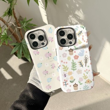 Ins插畫花適用iphone16promax保護套13手機殼12pro菲林二合一11女15