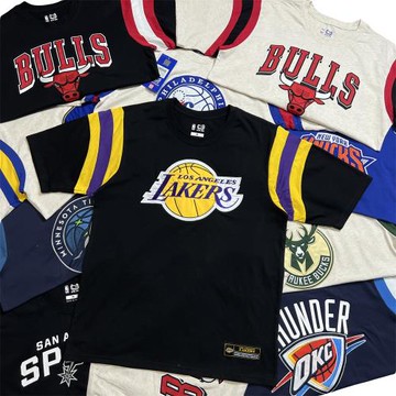 出口老外 外貿球隊款大刺繡前后印花拼接袖短袖 休閑運動潮流T恤