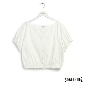 SOMETHING 女裝 一字領寬版短袖襯衫-白色