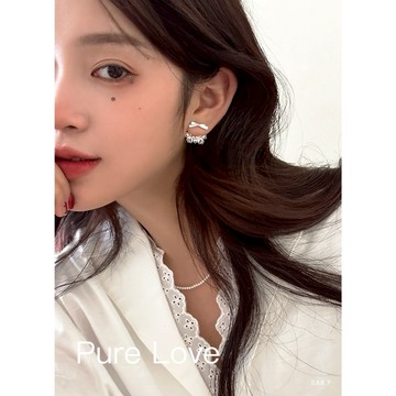 Pure Love樂芙 /正韓 銀飾【S925純銀】E0875簡約蕾絲花邊蝴蝶結後掛式耳環 / 銀