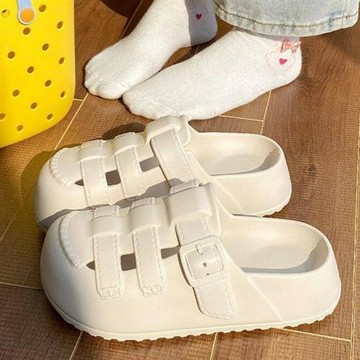 【Alice】韓國設計雨天時尚羅馬鞋一腳蹬懶人鞋娃娃鞋厚底鞋勃肯涼鞋編織涼鞋(包頭/厚底/涼拖鞋/洞洞鞋/增高鞋)白色