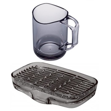 【日本Like it】可瀝水漱口水杯及排水肥皂盒組 - 灰黑款