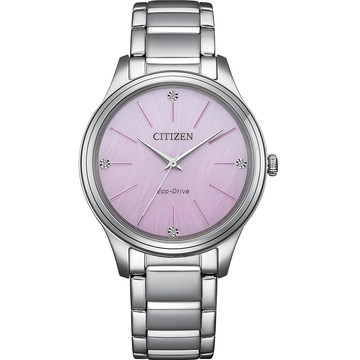 CITIZEN 限量 光動能大三針女錶 開學季好禮-粉/34mm EM1220-58X