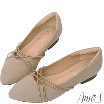 Ann’S恣意優雅-造型交叉鬆緊平底尖頭鞋-杏