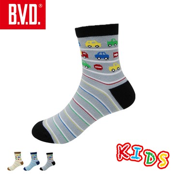 【BVD】汽車條紋1/2童襪17-21CM-灰色 B326 短襪