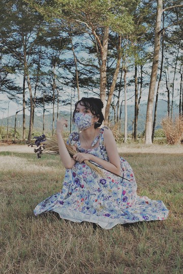 【波麗印花】小兔耳綁帶 澎澎蛋糕長洋裝 長裙 淡水色 親子裝