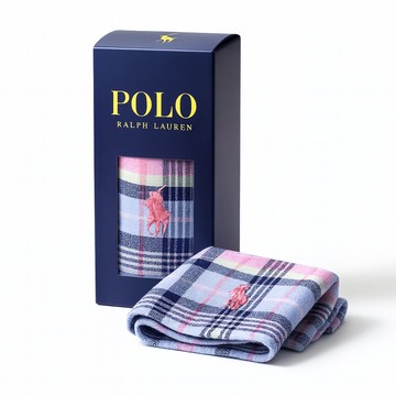 RALPH LAUREN POLO 經典粉彩格紋小馬刺繡純棉方巾禮盒(淡雅藍調色 深藍禮盒款 送禮首選)