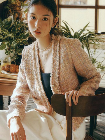 V-neck Tweed  Jacket (RMJKF23S13)