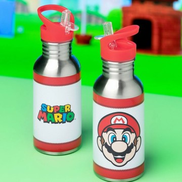 超級瑪利歐  500ml金屬運動水壺 連飲管