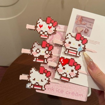 🔥桃園出貨🔥卡通髮夾 可愛hellokitty髮夾 馬賽克甜美少女髮卡 一字劉海夾 蓬鬆側邊化妝禮物 碎髮夾 瀏海夾