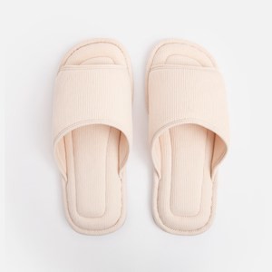 奧可利方頭條紋布質拖鞋M 奶油白