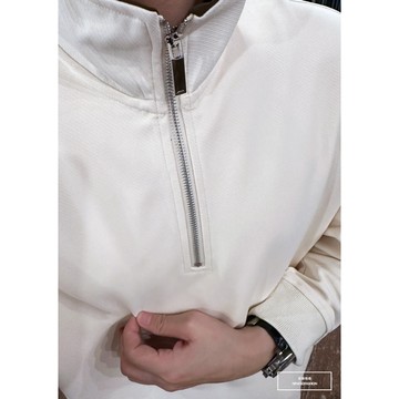 Nor.116 厚磅雙色拉鍊立領大學T-米(NORSC65008116)