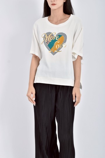 (M) honor棉質愛心印花白色短袖上衣