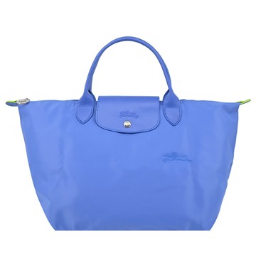 LONGCHAMP LE PLIAGE GREEN系列刺繡短把再生尼龍摺疊水餃包（中/失車菊藍）_廠商直送