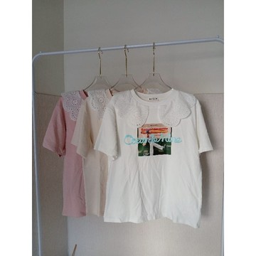 WP|女裝 織花刺繡領口圖案T恤 刺繡T 印花T 女T 女印花T 女印花上衣 EGG上衣 EGGT 女短袖上衣 女短袖T