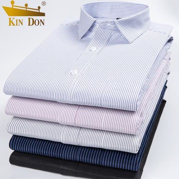 金盾爸爸襯衫男長袖春秋新款中年寬松寸衫中老年條紋格子短袖襯衣