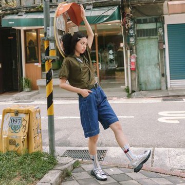 【Dailo】顯瘦剪裁牛仔五分短褲 深藍