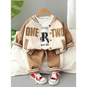 嬰兒衣服秋季超洋氣運動棒球服長袖外套三件套一周歲男童寶寶秋裝