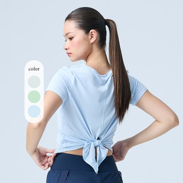 元動力 輕盈涼感開衩綁帶短袖上衣(三色；S-L)4242511606