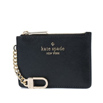 KATE SPADE 十字紋防刮拉鍊鑰匙證件零錢包-黑色