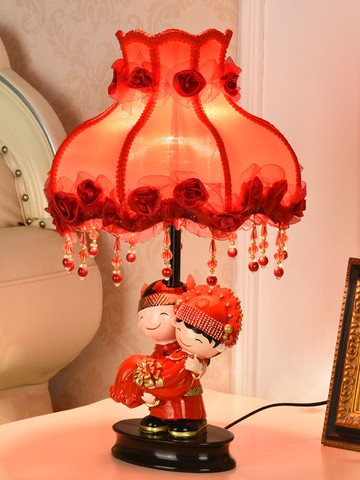臥室床頭燈紅色新娘結婚陪嫁燈溫馨浪漫婚慶家用遙控調節亮度臺燈