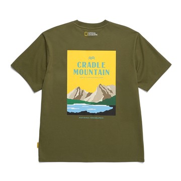 男女同款 NATURE 印花圖案 涼感 短袖上衣 - 橄欖褐色