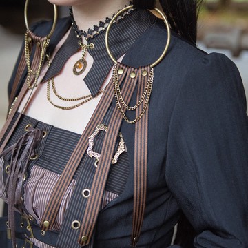 蒸汽朋克 黑咖緞帶 金屬環鉚釘 中華風漢服 發飾 流蘇 發圈發環