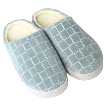 iSFun 包覆格紋男女刷毛保暖室內拖鞋 40 41  27 x 10.5cm  1雙  湖水綠