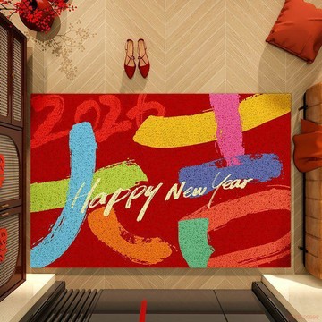 甄選好物🌈入戶門地墊進門絲圈防滑耐磨腳墊家用彩色塗鴉新年喜慶紅色門墊子 新年地墊 絲圈地墊 門口地墊 玄關 馬年新款地毯