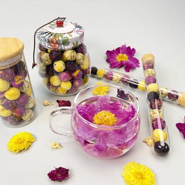 ✨元氣新品✨手工花茶球龍珠花茶玻璃管裝高顏值花茶玫瑰花菊花烏龍茶禮品KROJ
