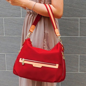 側拉鍊大容量尼龍兩用包(紅色)