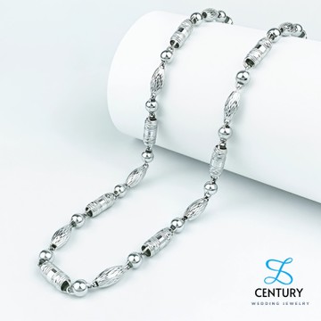 【世紀白金】Pt950鉑金項鍊 男士圓桶刻花＋橄欖目白金鍊 53cm